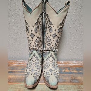 Corral Turquoise And White Glitter Boots